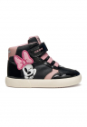 Pantofi sport din piele ecologica cu inchidere velcro si imprimeu Minnie Mouse - Negru/Roz