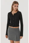 Top - top scurt cu guler rotund - nasturi - negru - amestec de viscoza