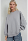 Hanorac tricotat - guler rotund - croiala lejera - gri - tricot