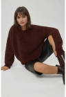 Pulover dama tricotat ultra moale - guler rotund - maro inchis