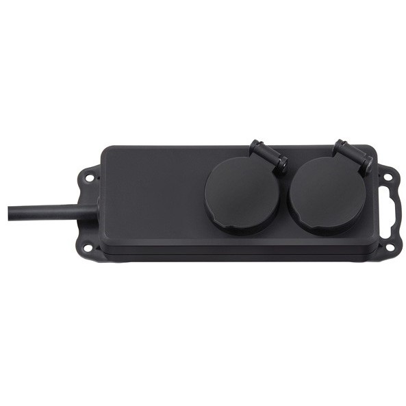 Prelungitor Prelungitor 151765 IP44, negru, 2 prize, 2  m, de exterior