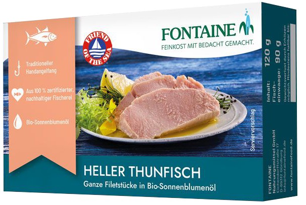 File de ton, bucati intregi in ulei de floarea soarelui bio, 120g Fontaine