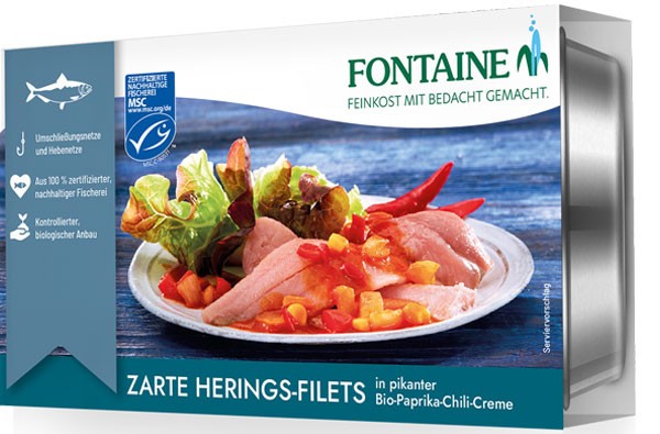 File de hering in sos bio cu ardei iute, 200g Fontaine