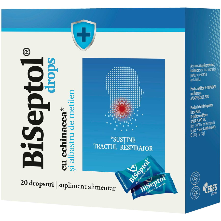 BiSeptol Drops cu Albastru de Metilen 20buc