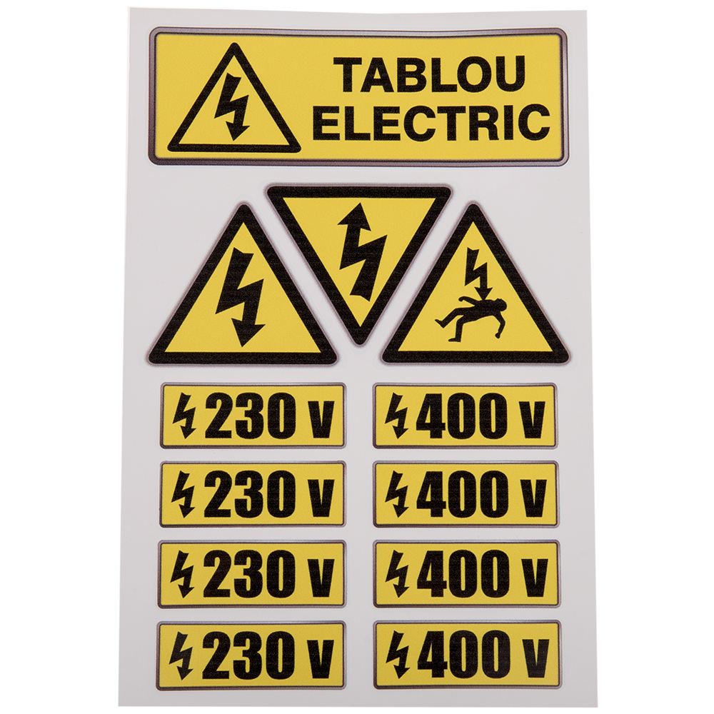 Set indicator de avertizare pentru tablouri electrice, PVC, 20 x 30 cm