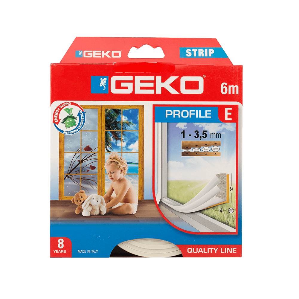 Garnitura adeviza Geko Strip, EPDM, alb, 9 x 4 mm x 6 m