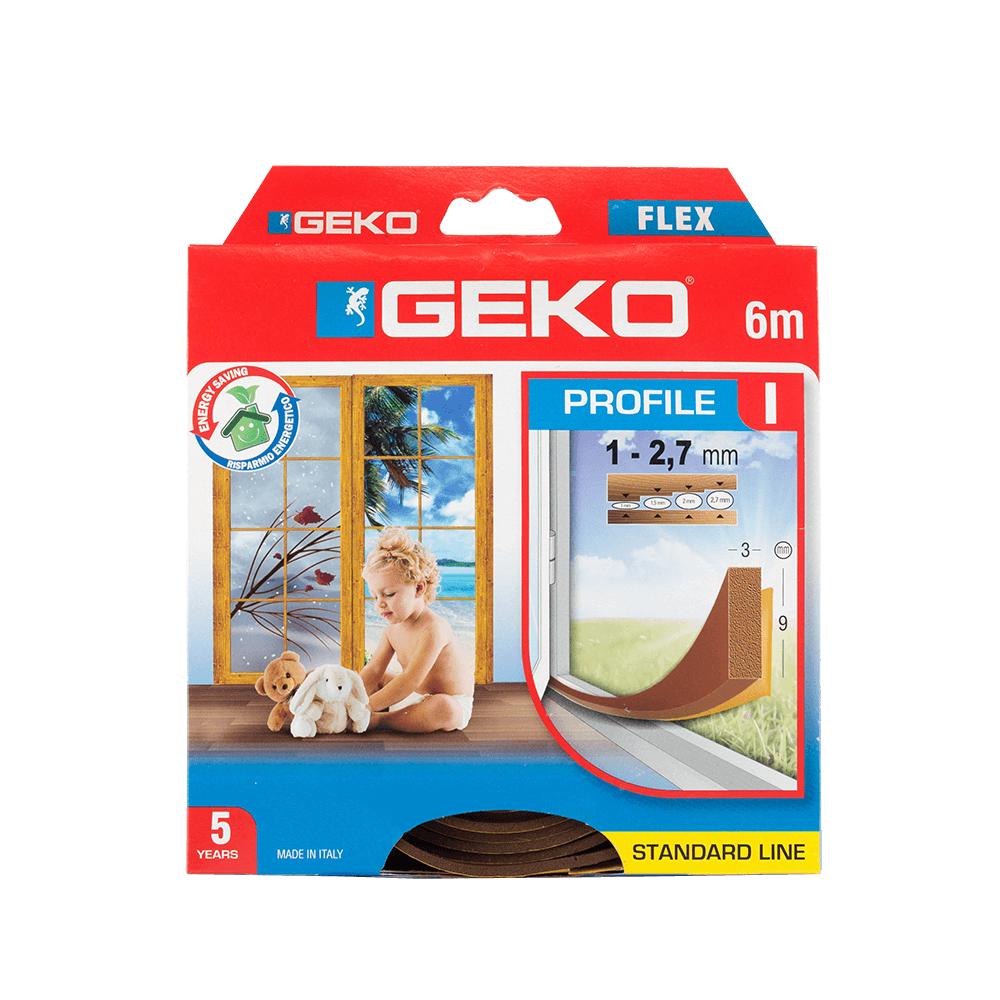 Garnitura adeziva de etansare, spuma PVC, Geko Flex, maro
