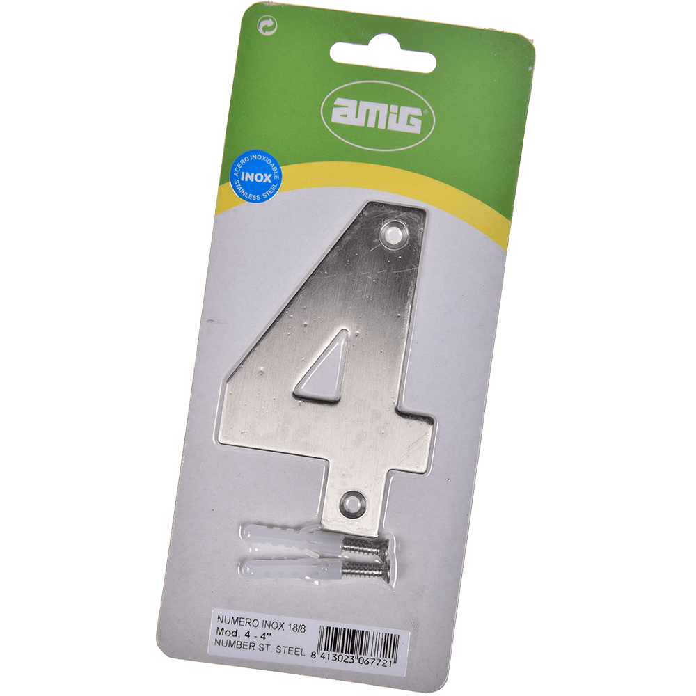 Numar usa/poarta 4 Fischer, inox, prindere suruburi, 10 mm