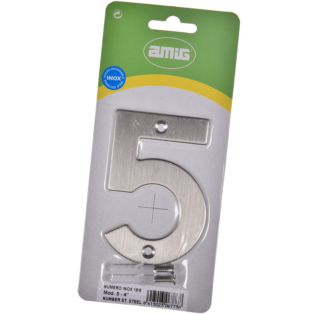 Numar usa/poarta 5 Fischer, inox, prindere suruburi, 10 mm
