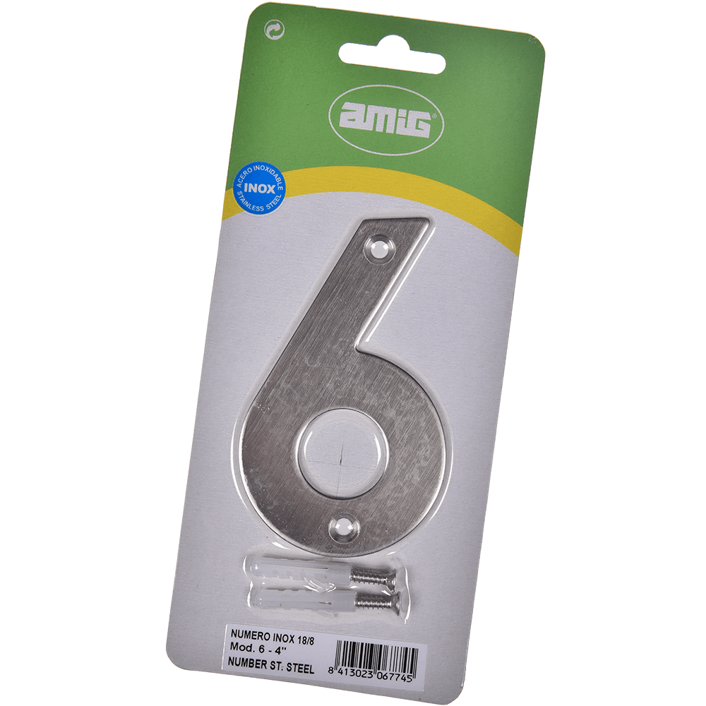 Numar usa/poarta 6 Fischer, inox, prindere suruburi, 10 mm