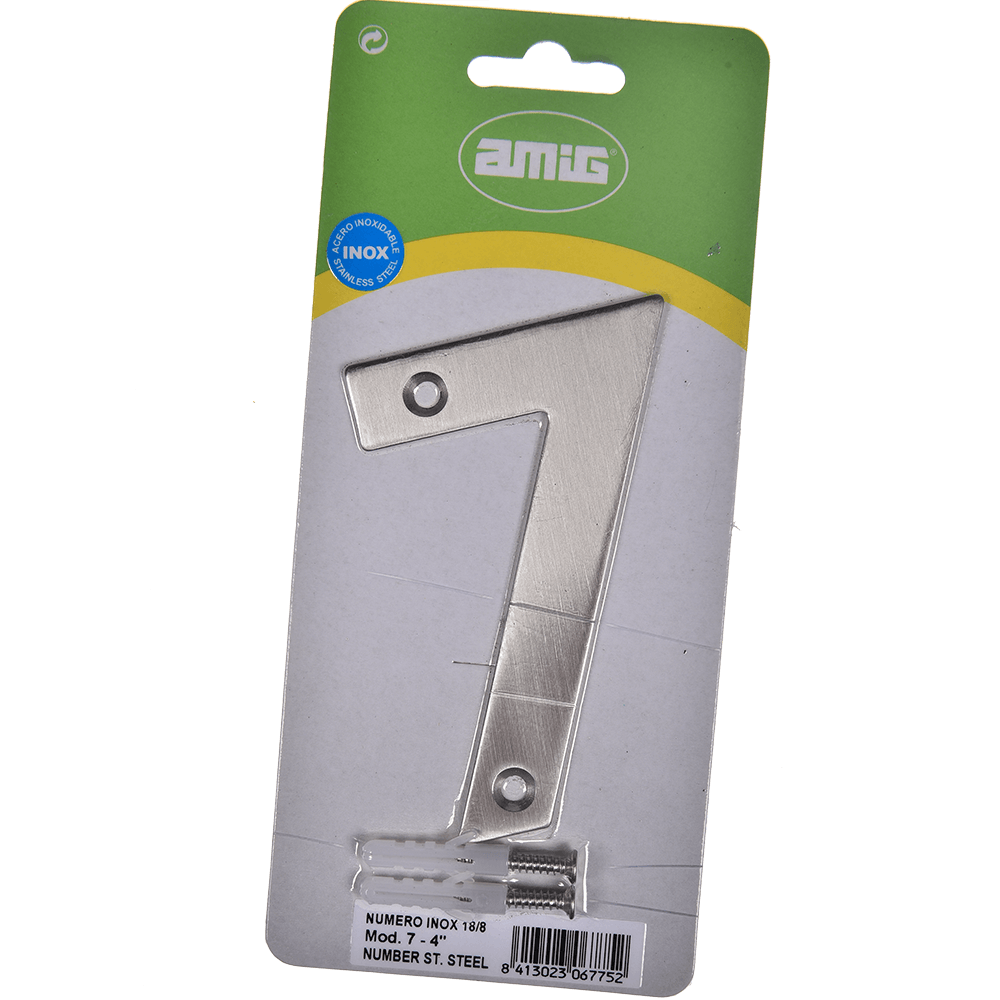 Numar usa/poarta 7 Fischer, inox, prindere suruburi, 10 mm