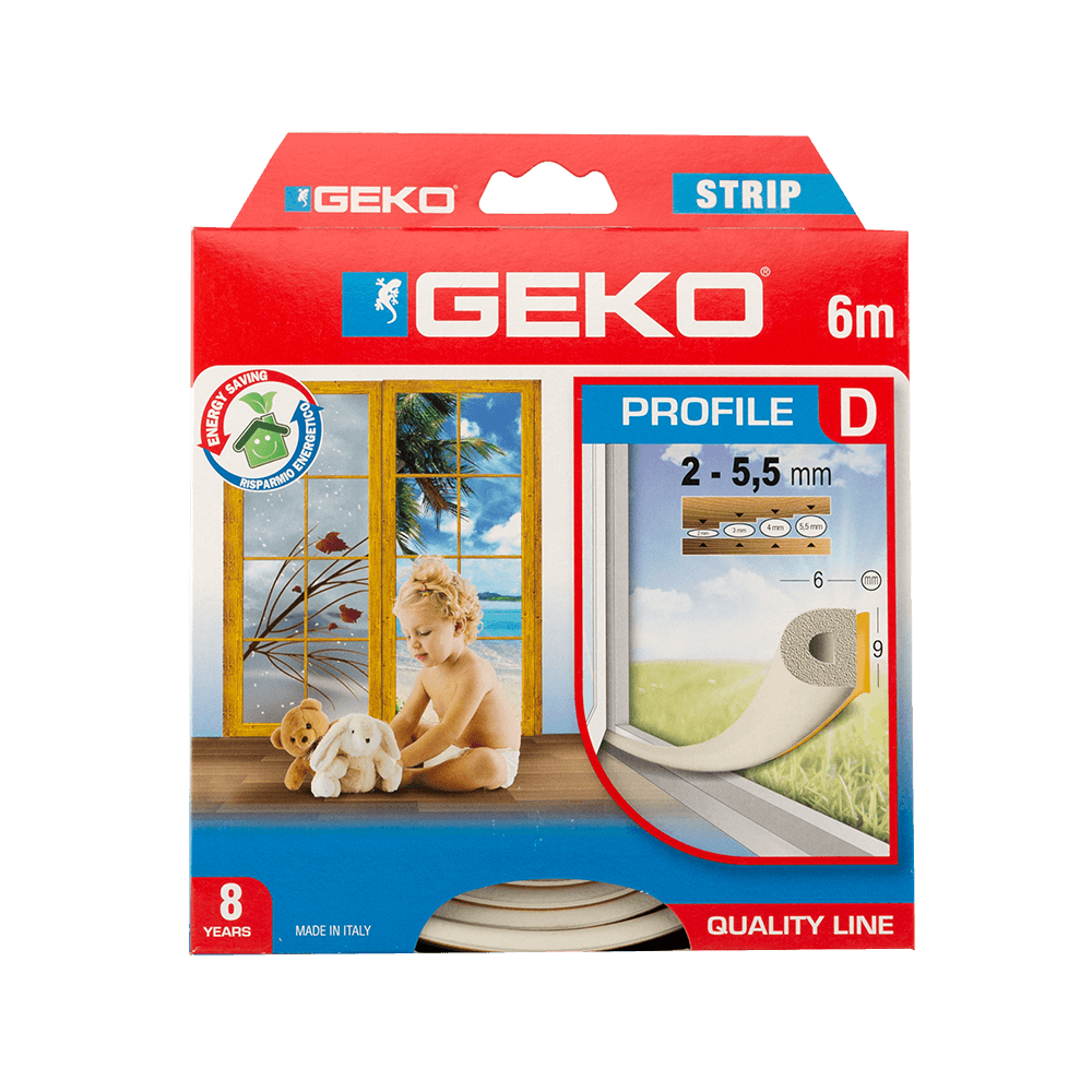 Garnitura adeviza Geko Strip, EPDM, alb, 9 x 6 mm x 6 m