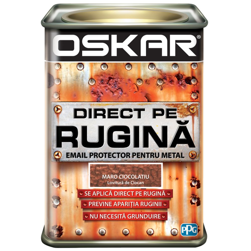 Vopsea Oskar Direct pe rugina, maro ciocolatiu lovitura de ciocan, interior/exterior, 0,5 l