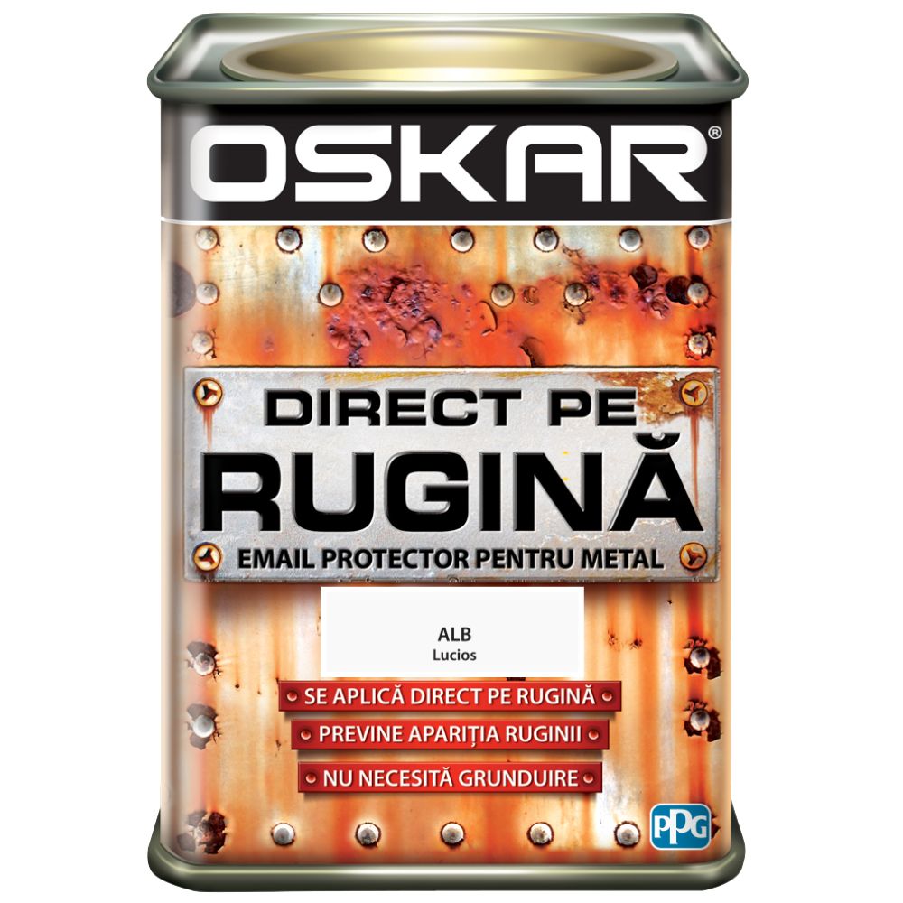 Vopsea  Oskar Direct pe Rugina, alb lucios, interior/ exterior, 0.5 L