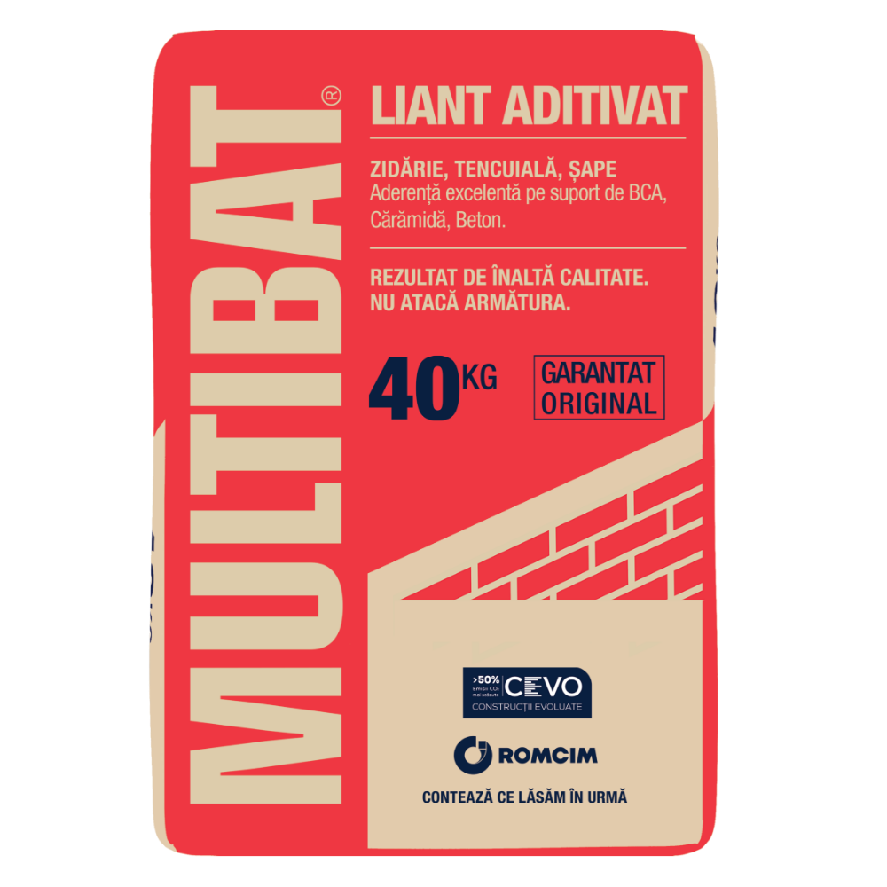 Liant aditivat Romcim Multibat pentru tencuiala si zidarie, 40 kg