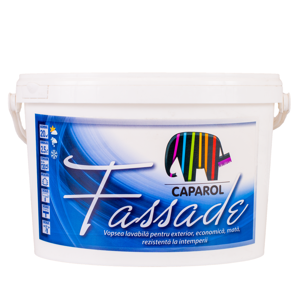 Vopsea lavabila exterior Caparol Fassade, rezistenta la intemperii, alb, 2,5 l