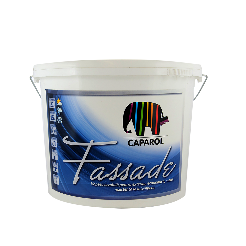 Vopsea lavabila exterior Caparol Fassade, rezistenta la intemperii, alb, 15 l