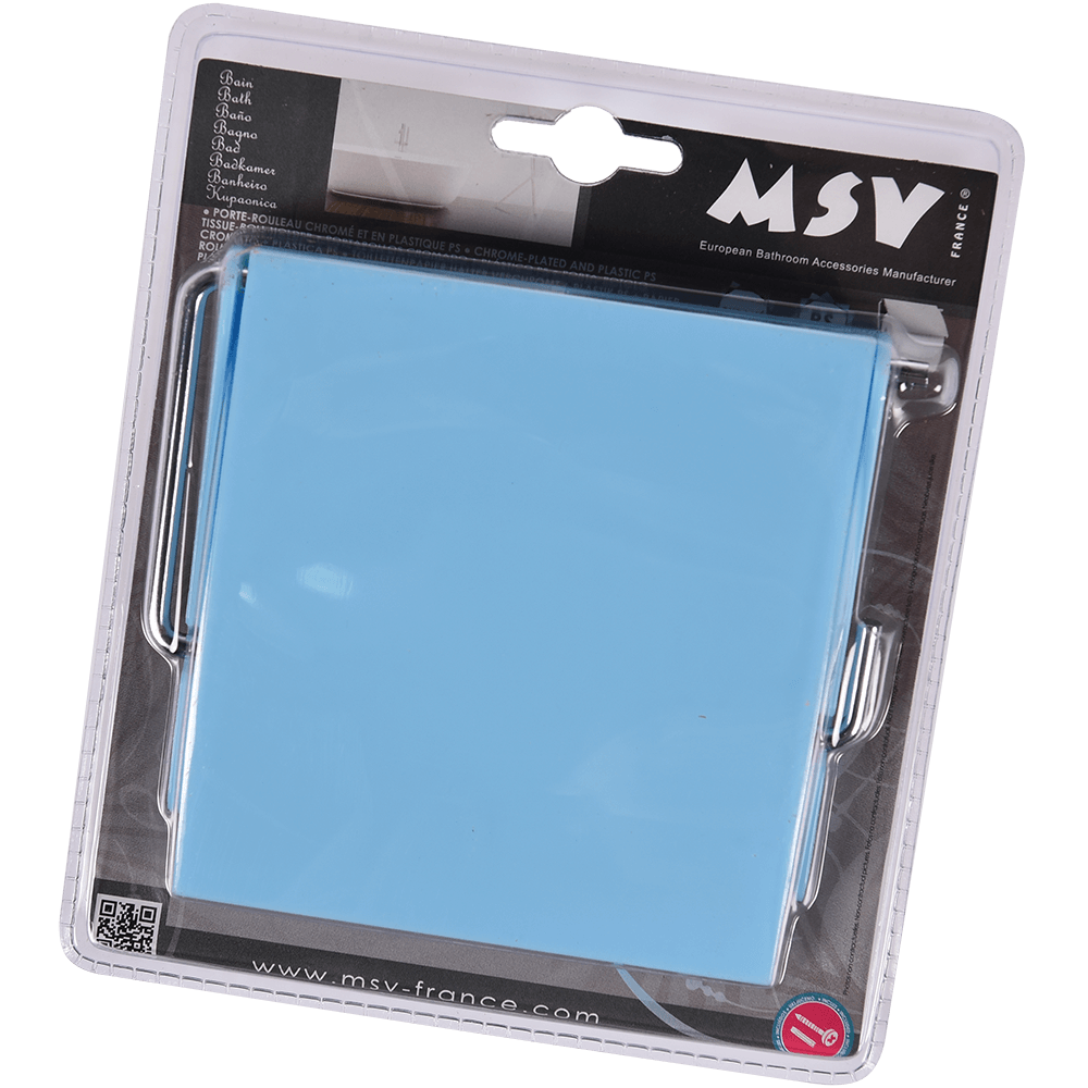 Suport hartie igienica MSV, plastic-metal, bleu, 13 x 15 x 11,5 cm