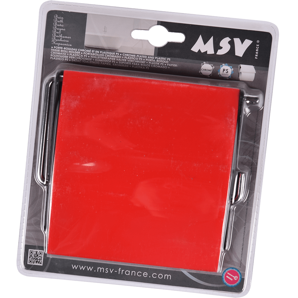 Suport hartie igienica MSV, plastic-metal, rosu, 13 x 15 x 11,5 cm