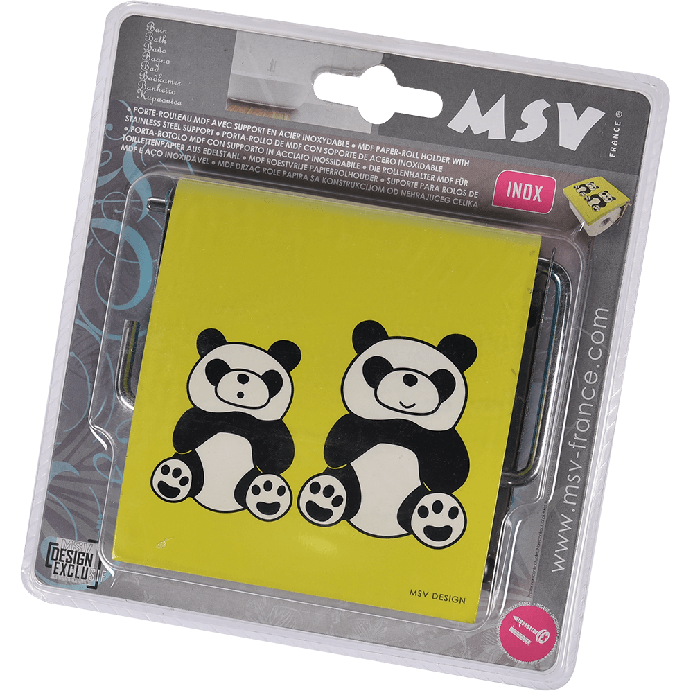 Suport hartie igienica MSV Panda, plastic-inox, galben, 13 x 15 x 11,5 cm