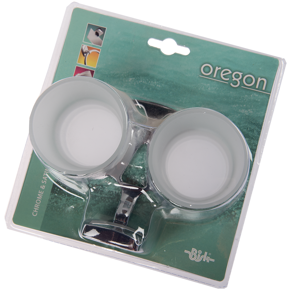 Pahar cu suport dublu Bisk Oregon, metal/sticla, crom, 9 x 16 x 9,5 cm