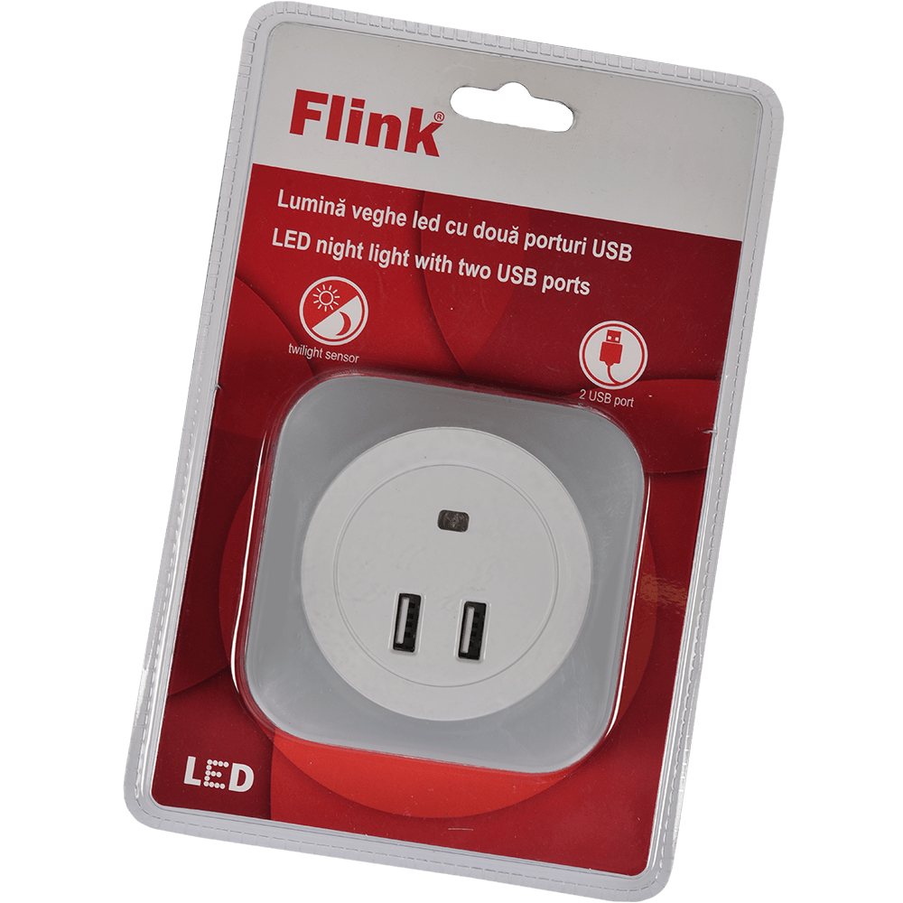Lampa de veghe Flink LED, 2 porturi USB, 0.4 W