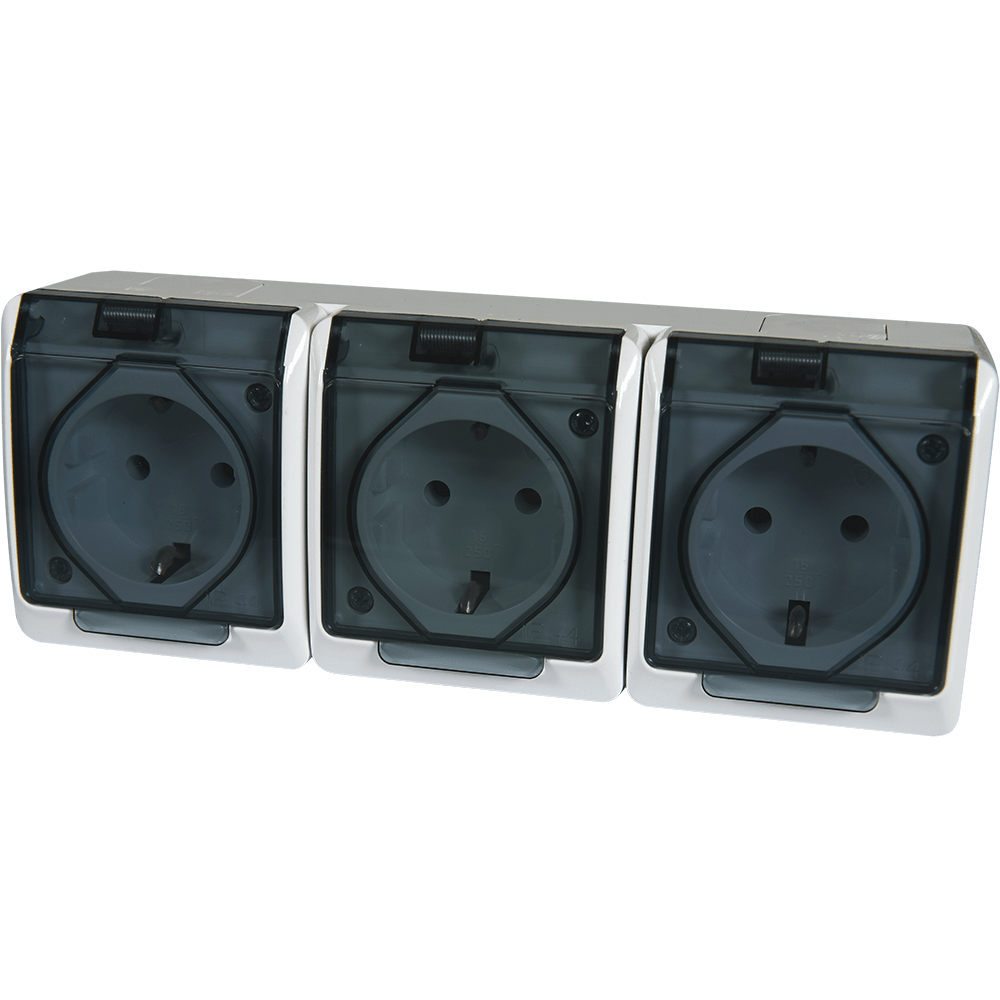 Priza tripla Hermes, cu capace de protectie, IP44