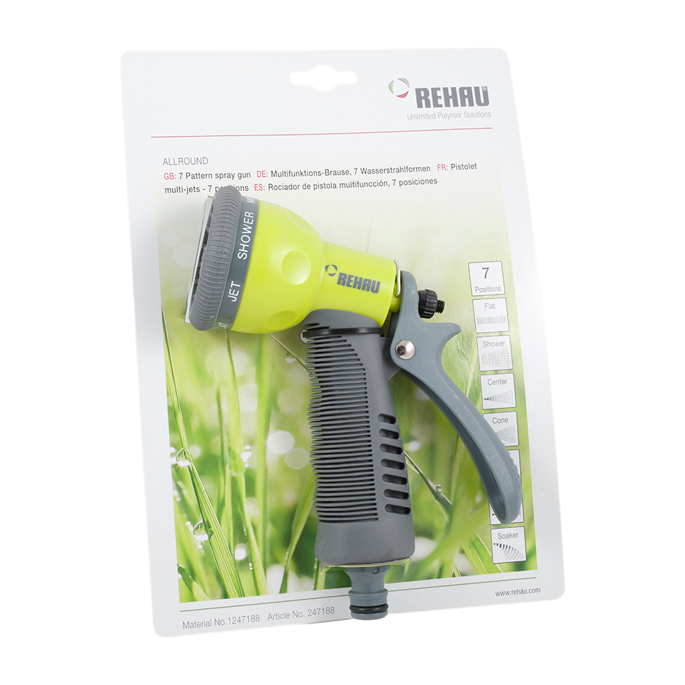 Pistol pentru stropit multifunctional Rehau, plastic, gri/galben, 7 functii