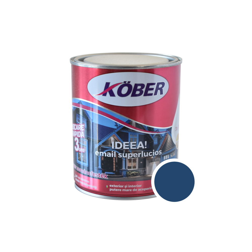 Vopsea email Kober Ideea pentru lemn/metal/sticla, interior/exterior, albastru mediu, 0,75 l