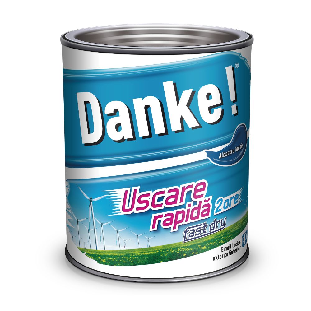 Email Danke uscare rapida, pentru metal, lemn, zidarie, exterior/interior, albastru inchis, lucios, 0.75 l