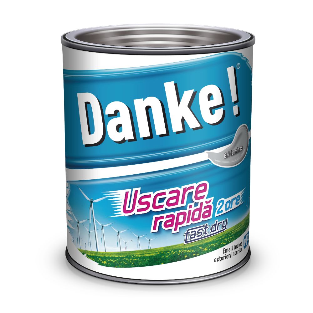 Email Danke uscare rapida, pentru metal, lemn, zidarie, exterior/interior, gri luminos, lucios, 0.75 l