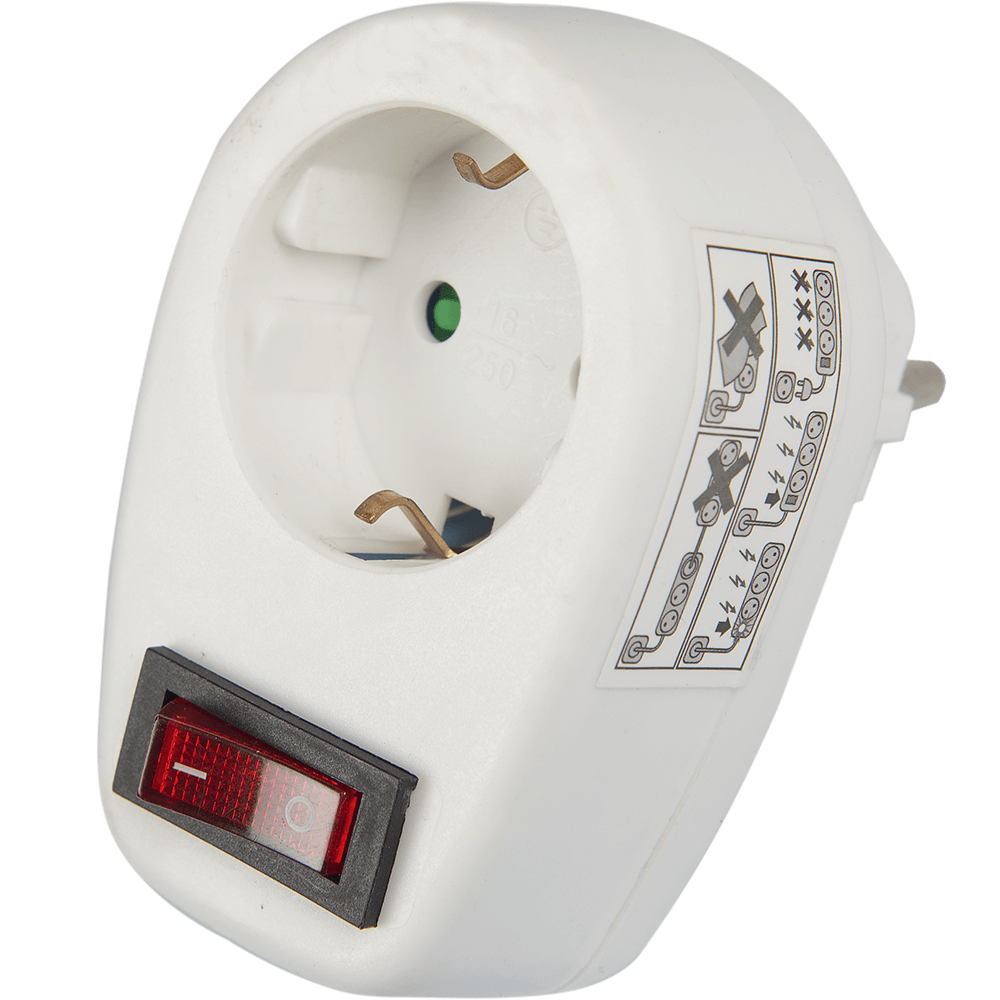 Adaptor priza cu intrerupator, curent nominal 16 A, 250 V, alb