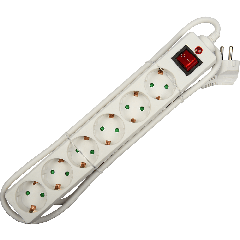 Prelungitor cu intrerupator si 6 prize, contact de protectie, 1.4 m, alb
