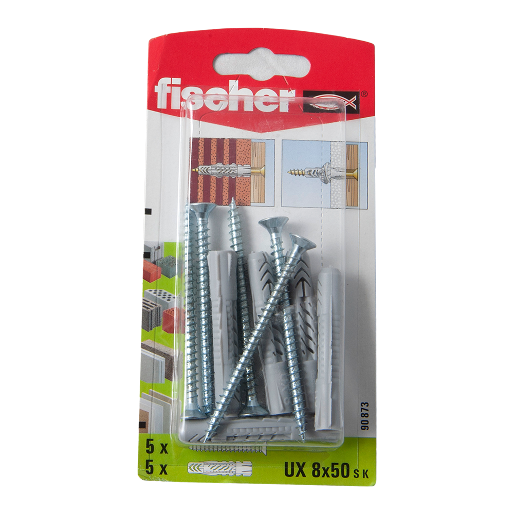 Diblu din nailon cu surub, Fischer UX, 8 x 50 mm, 5 x 65 mm, 5 buc