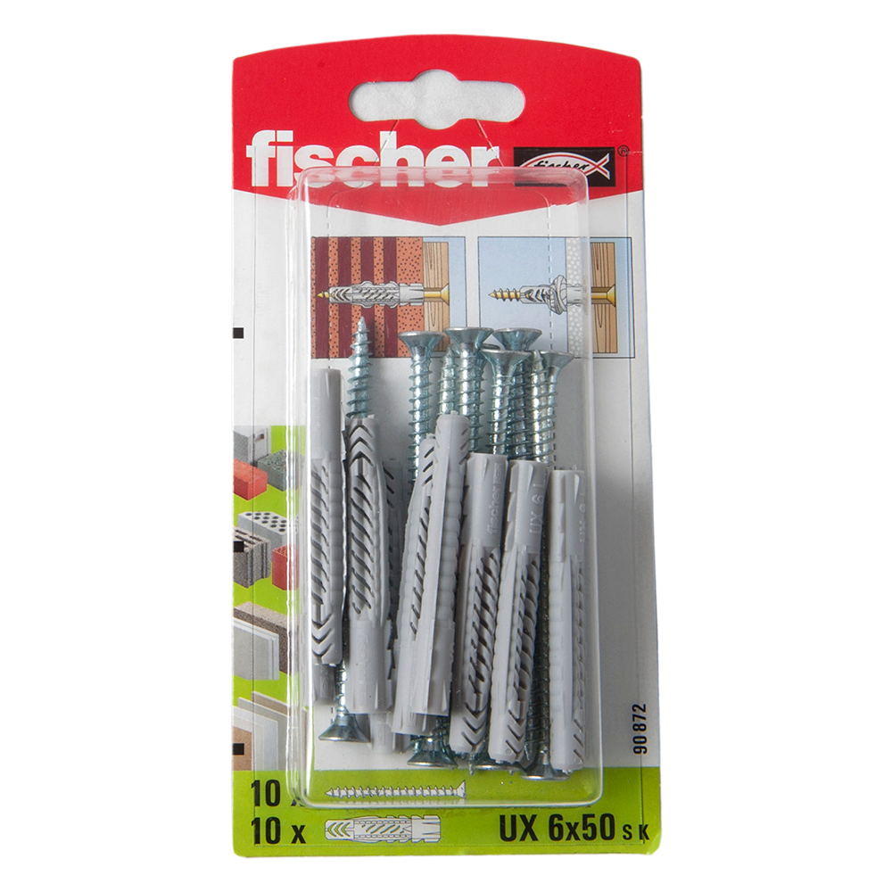 Diblu din nailon cu surub, Fischer UX, 6 x 50 mm, 4,5 x 60 mm, 10 buc