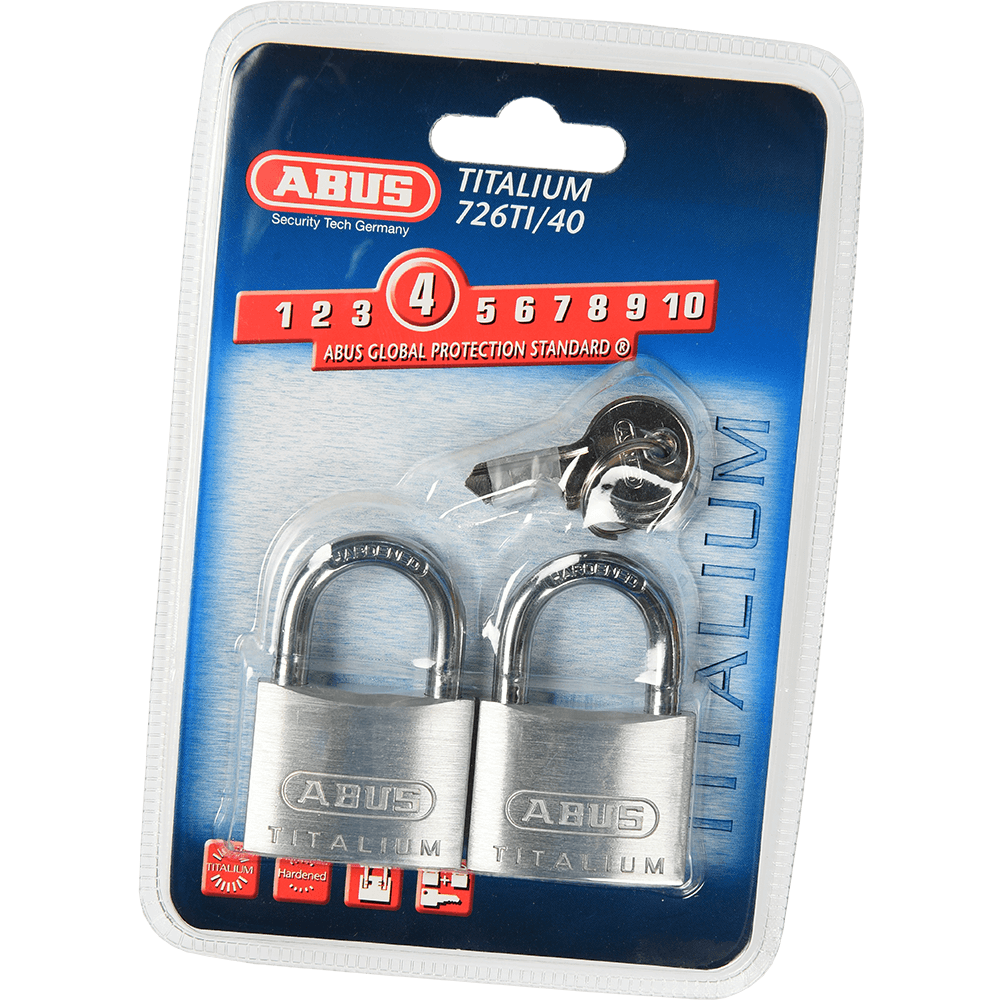 Set 2 lacate din aluminiu, Abus Titalium 726TI, l 40mm, 3 chei