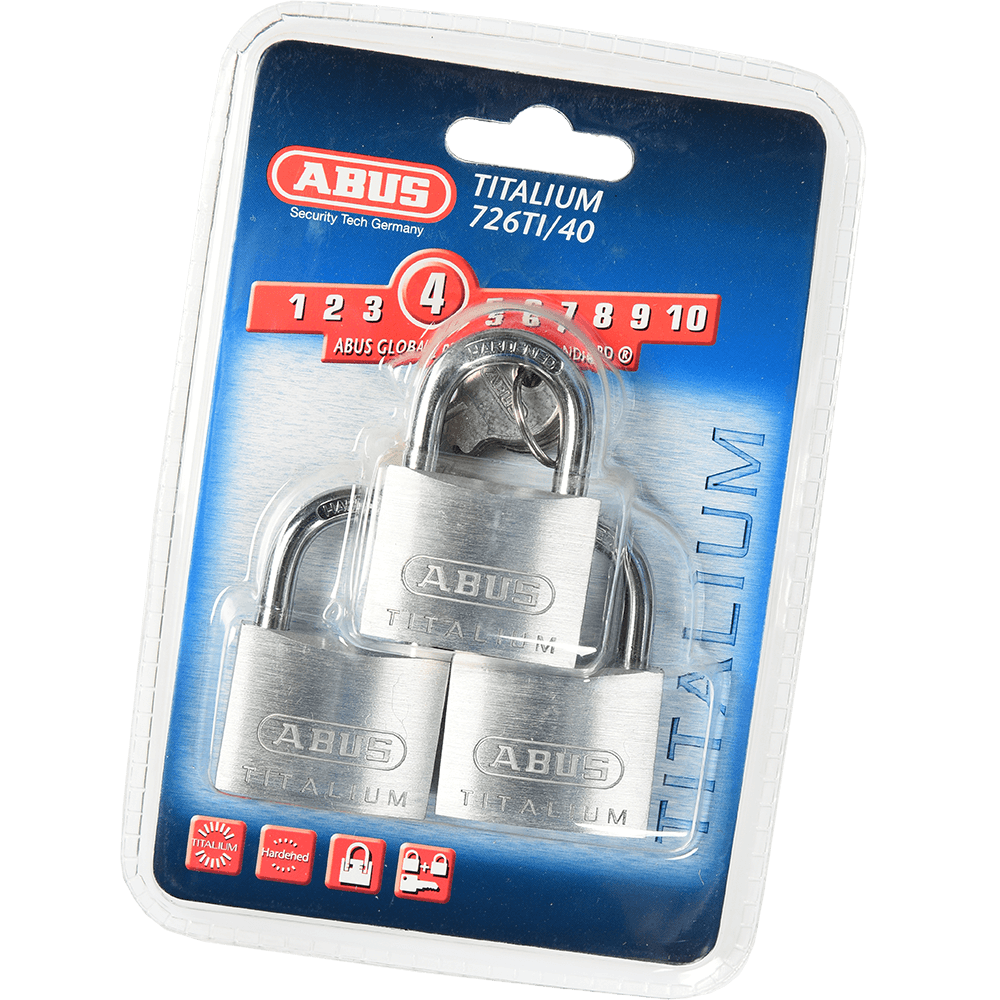 Set 3 lacate din aluminiu, Abus Titalium 726TI, l 40mm, 4 chei