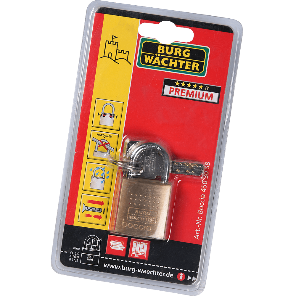 Lacat din alama, Burg Wachter 450 Boccia, l 30mm, 2 chei cu amprenta