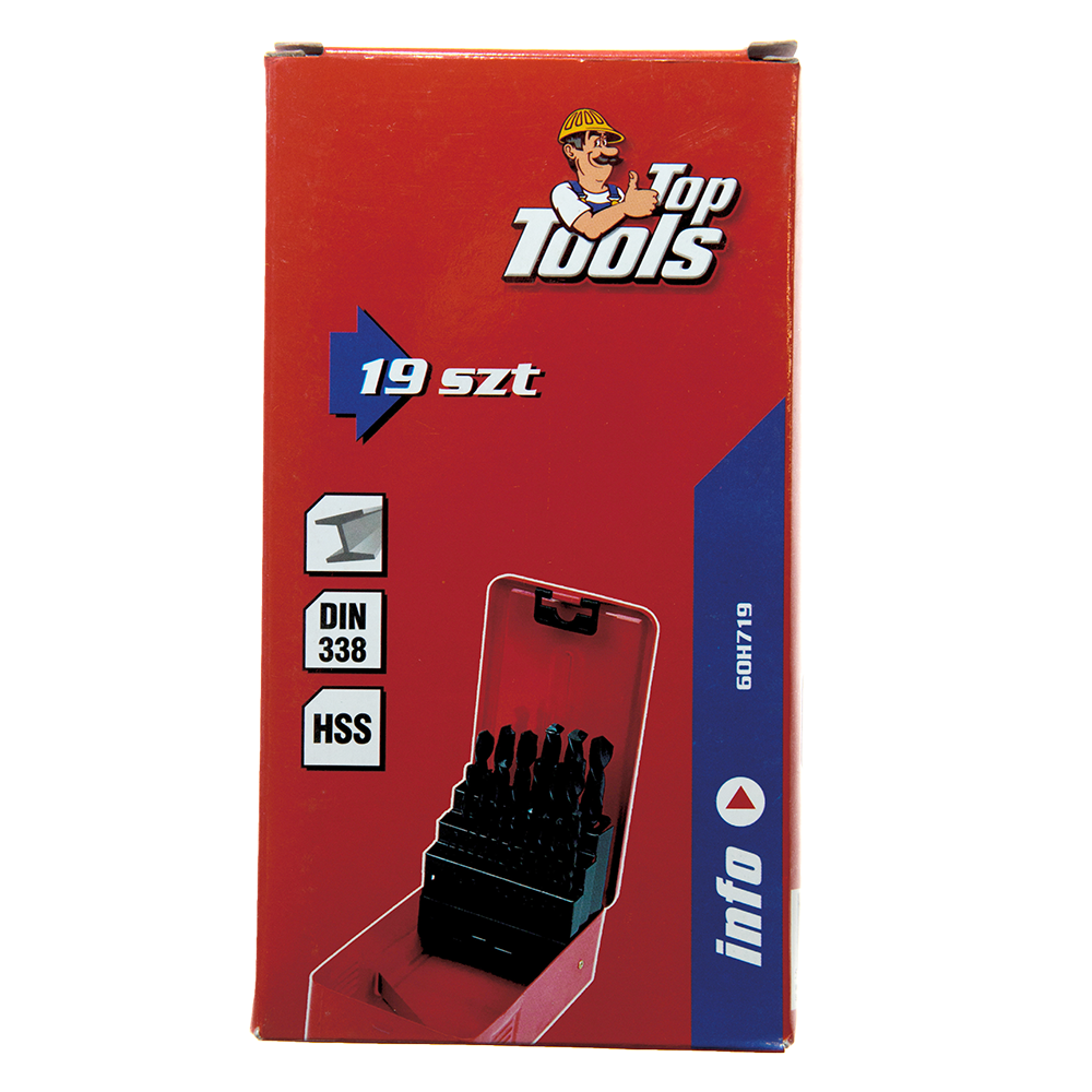 Set 19 burghie Top Tools, Hss 60H719, pentru metal, 1-10 mm