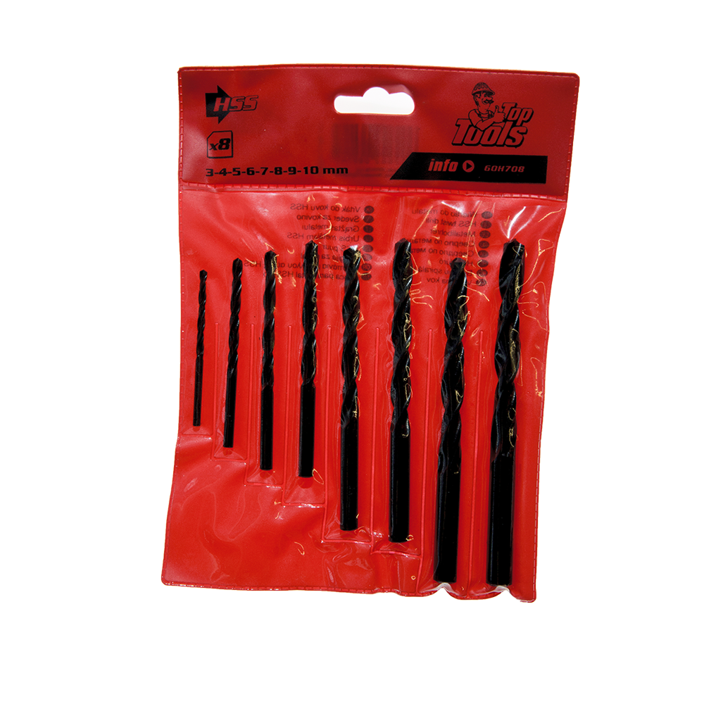 Set 8 burghie Top Tools, Hss 60H708, pentru metal, 3-10 mm