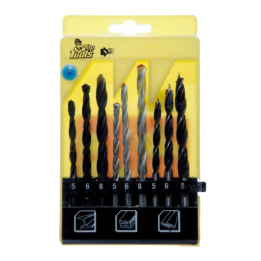 Set 9 burghie combinate Top Tools 60H009, mandrina standard, pentru lemn, beton si metal, 5-8 mm