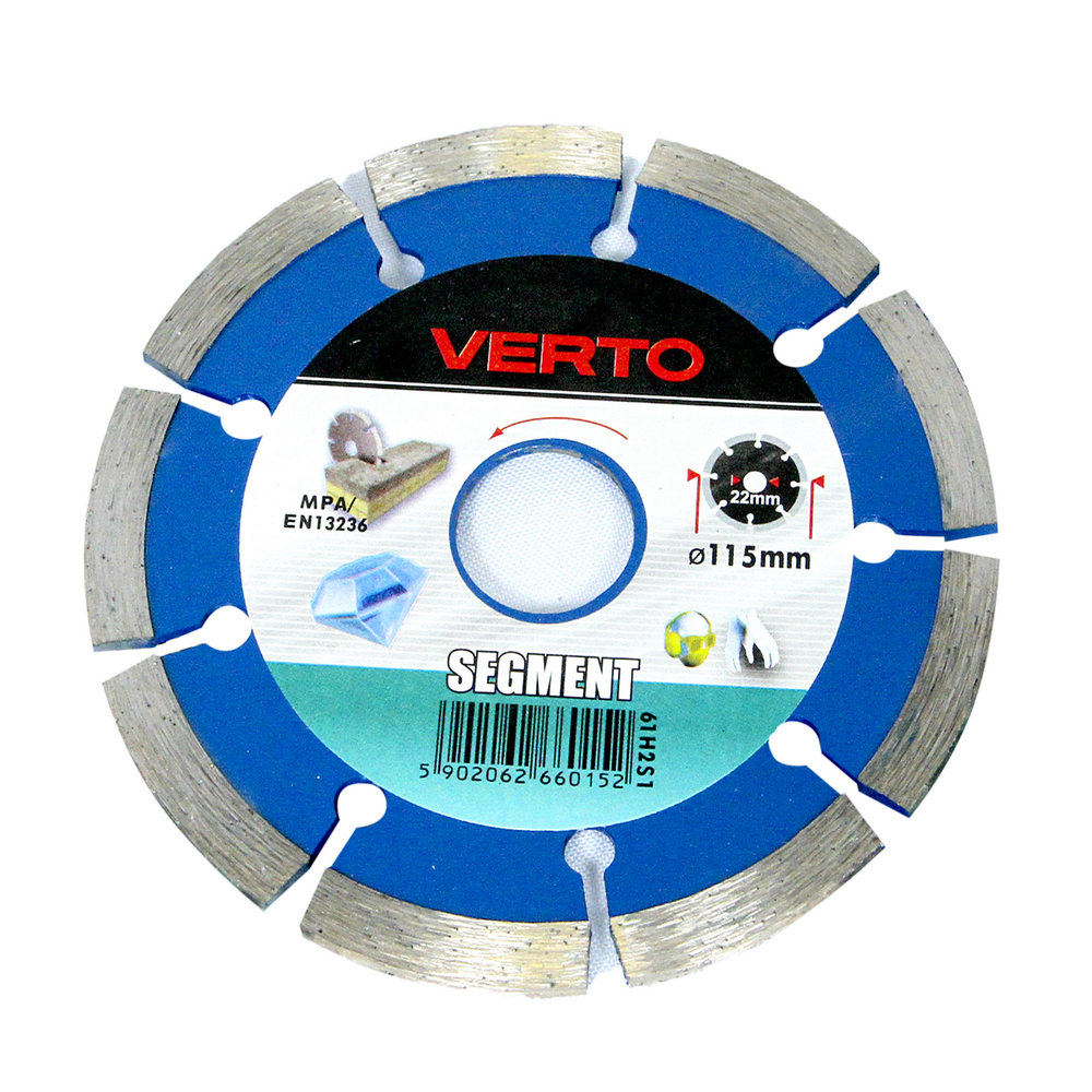 Disc diamantat segmentat debitare beton/ceramica Verto 61H2S1, 115 x 22.2 x 2 mm