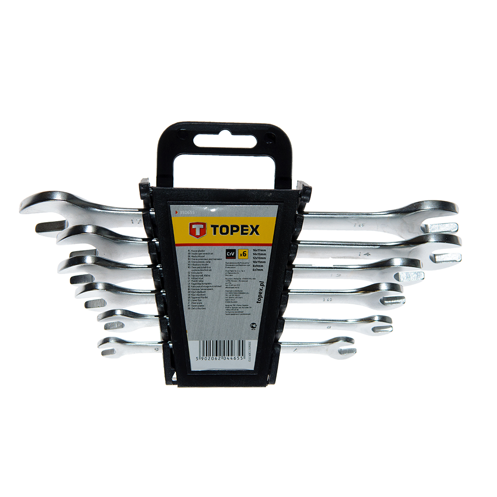 Trusa chei fixe duble, Topex 35D655, 6-17 mm, 6 piese