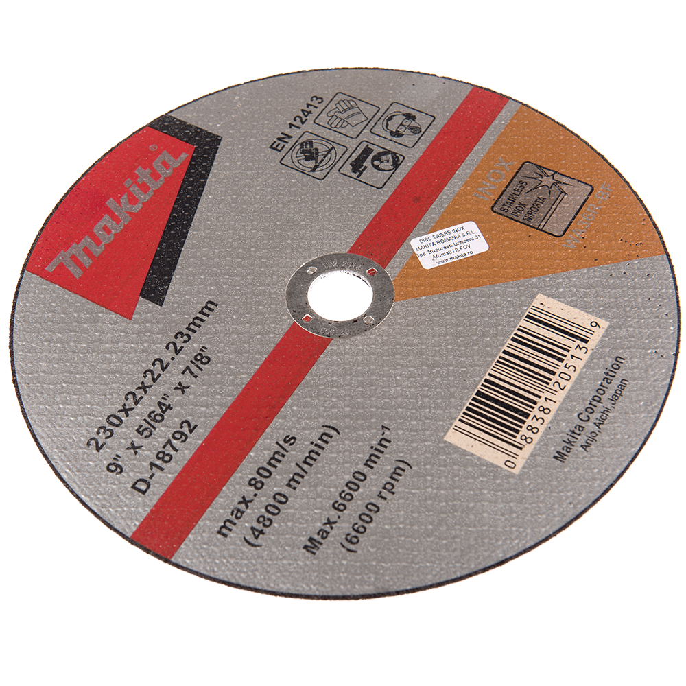 Disc debitare inox, Makita D-18792, 230 x 22.23 x 1.9 mm