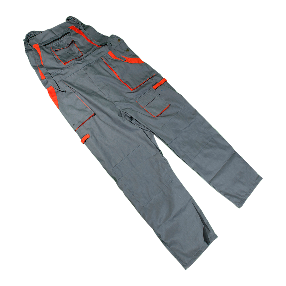 Pantalon de lucru cu pieptar Samoa, ajustabil cu catarama, marimea 48, gri/portocaliu