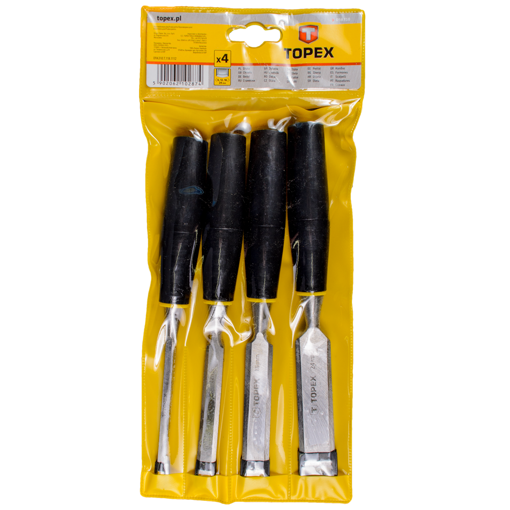 Set dalti lemn Topex, 4 buc, otel, 6, 12, 18 si 24 mm
