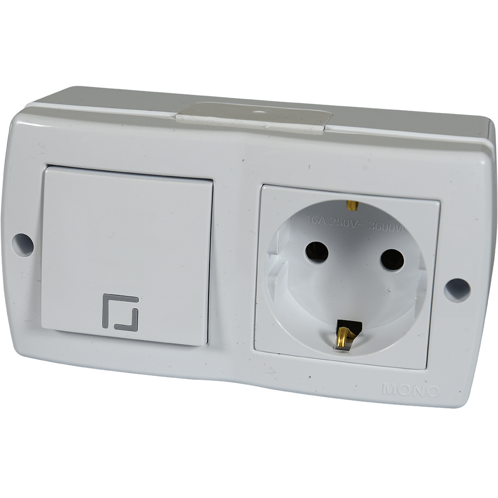 Ansamblu priza + intrerupator Lohuis Octans, cu contact de protectie, IP44, alb