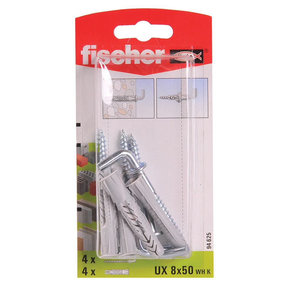 Diblu din nailon cu surub L, Fischer UX, 8 x 50 mm, 5.5 x 70 mm, 4 buc