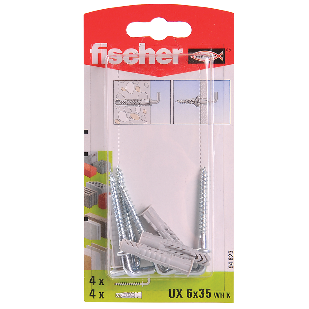Diblu din nailon cu surub L, Fischer UX, 6 x 35 mm, 4,5 x 53 mm, 4 buc