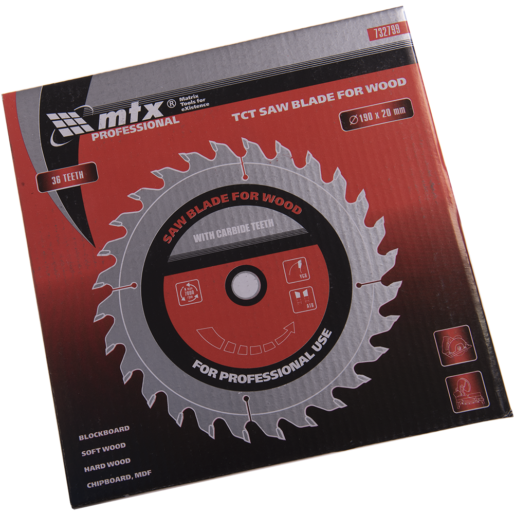 Disc debitare lemn, MTX, 190 х 20 mm, 36 dinti, bucsa 16/20